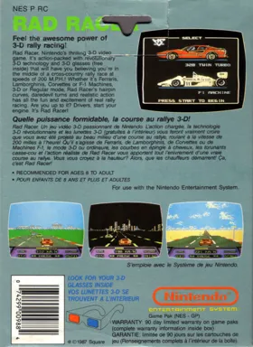 Rad Racer (Europe) box cover back